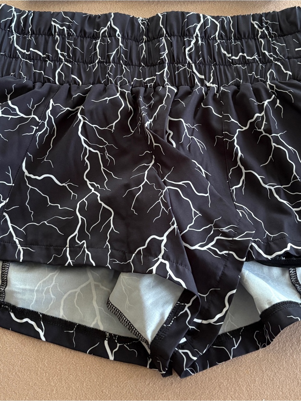 Black Lightning-Print Athletic Running Shorts